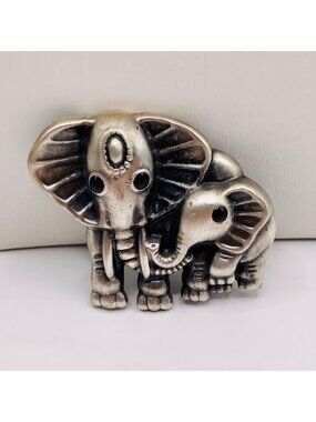 Elephant Mother & Baby Pewter Brooch Pin -4B
